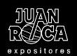 Texto en blanco: "Juan Roca expositores" sobre fondo negro.
