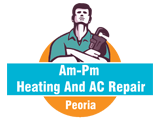 Logo of Am-Pm Heating and AC Repair Peoria with a technician holding a tool.