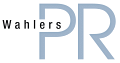 Logo mit dem Text "Wahlers PR" in schwarz und blau.
