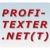 Textlogo: "PROFI-TEXTER.NET(T)" in roter Schrift auf grauem Hintergrund.