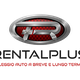 Logo "Rental Plus", noleggio auto a breve e lungo termine. Sfondo rosso e grigio metallico.