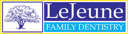 LeJeune Family Dentistry logo with tree graphic on a blue background.