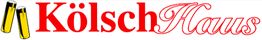 Zwei Kölschgläser stoßen an, darüber steht "KölschHaus" in roter Schrift.
