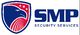 Logo with an eagle emblem and text "SMP Security Services" in blue and red.