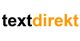 Schwarzer und orangefarbener Schriftzug "textdirekt" auf weißem Hintergrund.