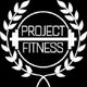 Project Fitness logo with a barbell and laurel wreath on a black background.