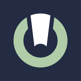 Icône avec cercle vert clair et forme blanche sur fond bleu foncé.