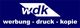 Blaues Logo mit weißem Text: "wdk", darunter "werbung - druck - kopie".
