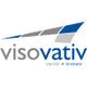 Logo mit Schriftzug "visovativ", darunter "visionär + innovativ" und Grafik in Blau und Grau.