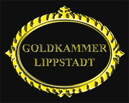 Ovales, goldenes Schild mit der Aufschrift „Goldkammer Lippstadt“ auf schwarzem Hintergrund.