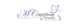 Logo mit lila Schmetterling, Text: "MCreative Eventdekoration".