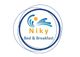Logo di "Niky Bed & Breakfast" con disegni astratti blu e arancioni in cerchi concentrici.