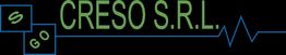 Logo aziendale "CRESO S.R.L." con onde elettrocardiogramma in blu e sigle "S" e "G" in quadrati.