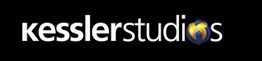 Logo mit dem Schriftzug "kesslerstudios" und einer weltenkugel anstelle des Buchstabens "o".