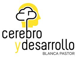 Logo con cerebro amarillo y texto "cerebro y desarrollo, Blanca Pastor" en negro y amarillo.
