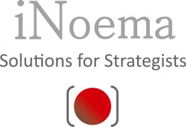 iNoema-Logo mit dem Slogan "Solutions for Strategists" und einem roten Punkt unten.