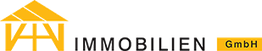 Gelbes Haus-Logo mit dem Text "IMMOBILIEN GmbH" daneben auf hellem Hintergrund.