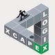Pennenroos-met-letters: XCAPE en LOGIX. Icoon van rennend figuur erop.