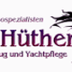 Logo mit Pferdekopf, Text: "C. Hüther - Fahrzeug und Yachtpflege", lila Schrift.