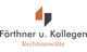 Logo von Förthner u. Kollegen, Rechtsanwälte mit stilisiertem Buchsymbol.