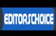 "Editors Choice" text on a blue background with black bordering.
