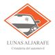 Logotipo de Lunas Aljarafe, cristal de automóvil con una grieta, fondo naranja.