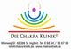 Logo der Chakra Klinik mit bunten Linien und Kontaktinfos, darunter eine Website-Adresse.