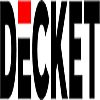 Schwarz-weißes Logo mit dem Wort "DECKET", bei dem das "E" ein rotes Quadrat enthält.