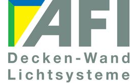 Logo mit grauem "AFI", farbigen Rechtecken oben links, Text "Decken-Wand Lichtsysteme" darunter.