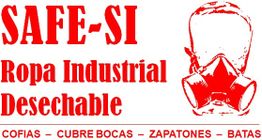 SAFE-SI ropa industrial desechable, máscara y texto: cofias, cubrebocas, zapatones, batas.