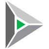 Dreieck-Logo in Grau mit grünem Pfeil nach rechts zeigend.