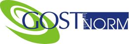 Logo mit grünem Wirbel und blauem Text "GOST NORM".