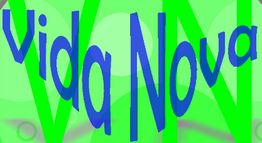 Texto azul "Vida Nova" em fundo verde claro com círculos.