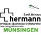 Logo des Sanitätshauses Hermann in Münsingen mit Text zu Orthopädie, Sanitätswaren, Rehamittel.