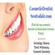 Smiling woman with bright teeth; CosmeticDentistScottsdale.com advertises dental services.