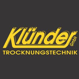 Gelbes Klünder GmbH Trocknungstechnik-Logo auf dunkelgrauem Hintergrund.