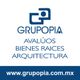 Logotipo de GRUPOPIA con texto: Avalúos, Bienes Raíces, Arquitectura. Enlace: grupopia.com.mx.