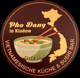 Logo von Pho Dang: Landkarte von Vietnam, Schüssel Suppe, Text: "Pho Dang in Kladow".