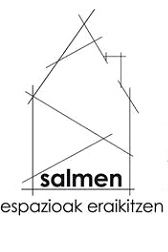 Logo de Salmen con líneas geométricas y texto: "espazioak eraikitzen".