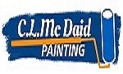 Logo of C.L. McDaid Painting with a paint roller and blue background.