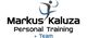 Logo mit Schriftzug "Markus Kaluza Personal Training + Team" und stilisierter Figur.