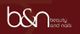 Logo: "b&n beauty and nails" auf rotem Hintergrund.