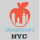 Logo with an orange apple, NYC skyline, and text: "cheapmovers NYC" on a gray background.
