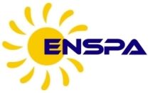 Gelbes Sonnensymbol mit dem blauen Text "ENSPA".