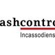 Logo van Cashcontrol Incassodiensten, met zwarte tekst en rode onderstreping.