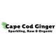 Logo of Cape Cod Ginger with text: "Sparkling, Raw & Organic" and a green leaf design.
