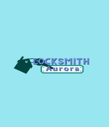 Logo with a lock symbol reads "Locksmith Aurora" on a light blue background.