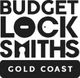 Budget Locksmiths Gold Coast logo with keyhole designs in letters.