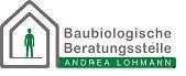 Logo mit Hausumriss und Person, Text: "Baubiologische Beratungsstelle Andrea Lohmann".