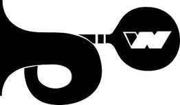 Schwarze Silhouette einer Tuba mit einem "W" im Schallstück auf weißem Hintergrund.